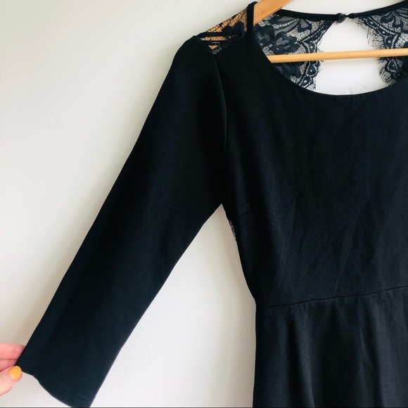 Lulus Felicity Black Backless Lace Skater Dress Sz Small - Picture 4 of 16